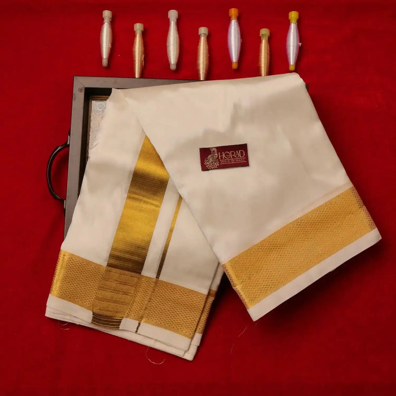 Horad Pure Silk Blend Cream 1.00” Dhoti + Shirt Material
