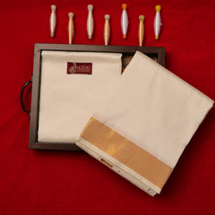 Horad Pure Silk Blend Cream 1.50” Shirt Material + Dhoti + Angavastram (9X5)
