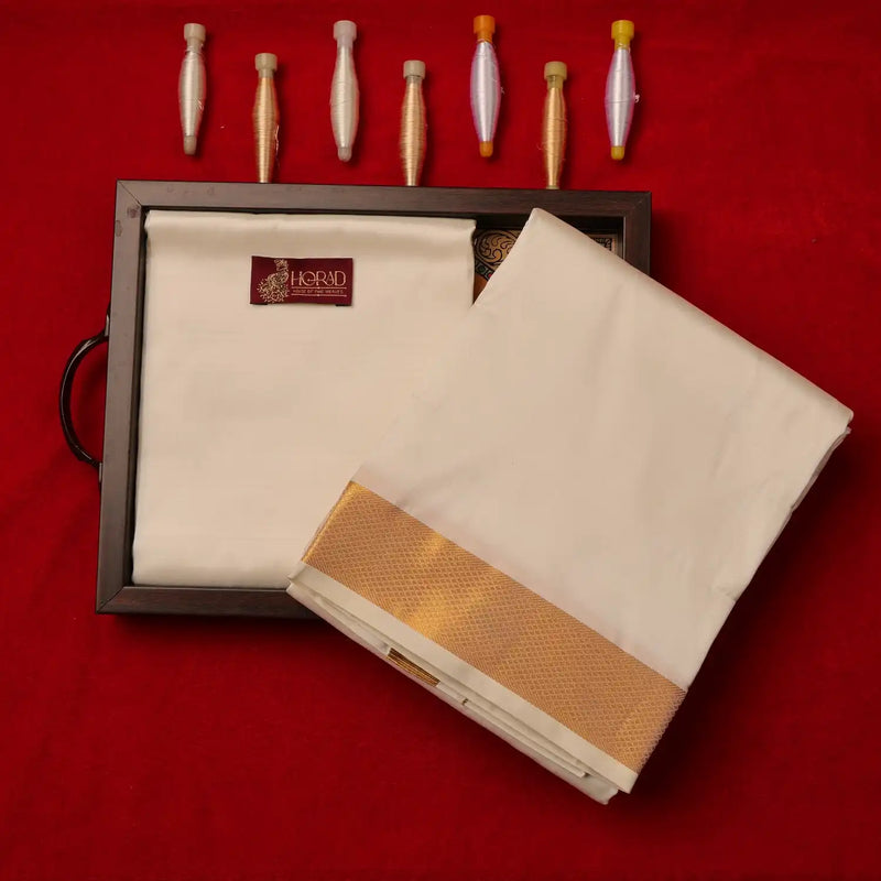 Horad Pure Silk Blend Cream 1.00” Dhoti + Shirt Material
