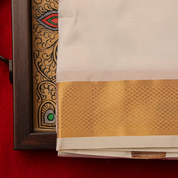 Horad Silk Blend Cream 1.50” Shirt Material + Dhoti + Angavastram (9X5)