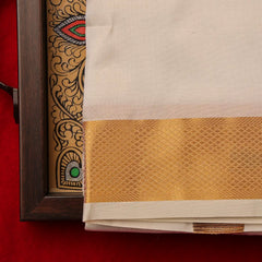 Horad Pure Silk Blend Cream 1.00” Dhoti + Shirt Material