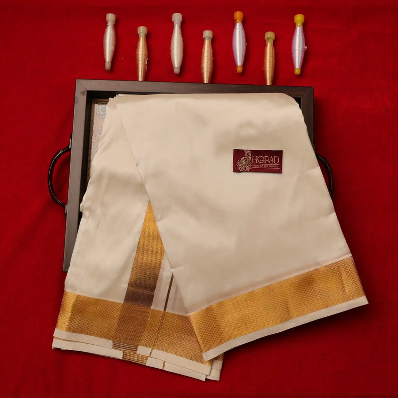 Horad Silk Blend Half White 1.75” Dhoti (8X4)