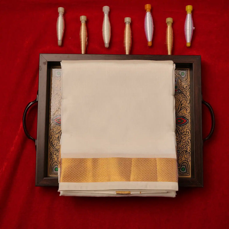 Horad Pure Silk Blend Cream 1.00” Dhoti + Shirt Material