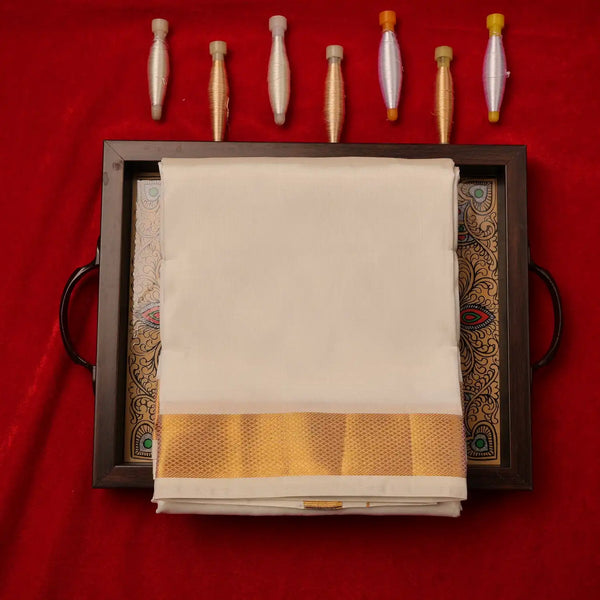 Horad Silk Blend Half White 1.25” Dhoti (8X4)