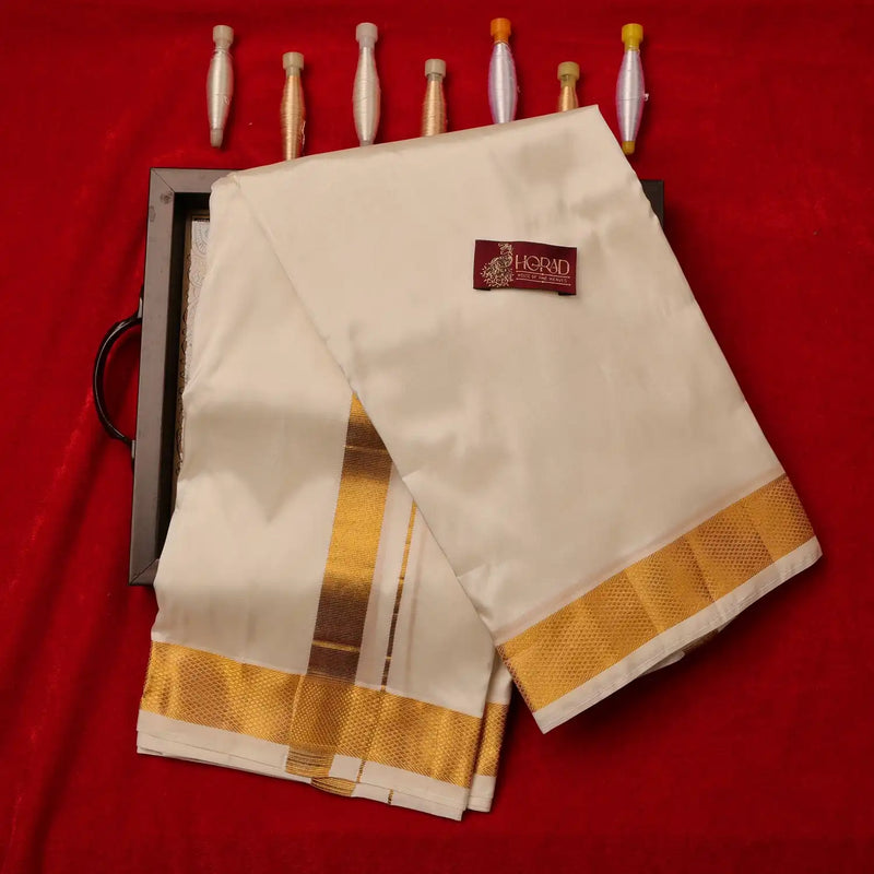 Horad Pure Silk Blend Cream 1.25” Dhoti + Shirt Material