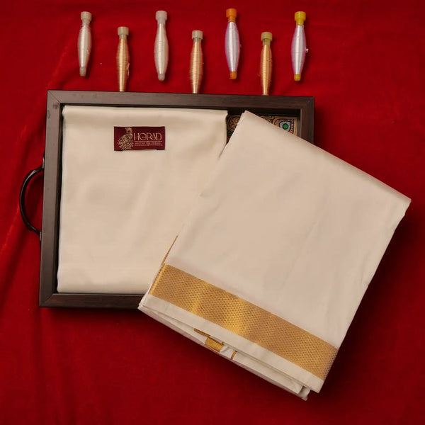 Horad Pure Silk Blend Cream 1.00” Dhoti + Shirt Material