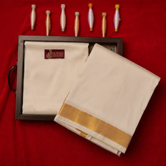 Horad Pure Silk Blend Cream 1.25” Shirt Material + Dhoti + Angavastram (9X5)