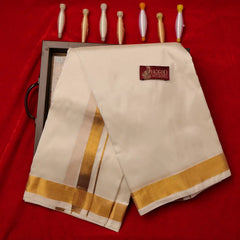 Horad Pure Silk Blend Cream 1.00” Dhoti + Shirt Material