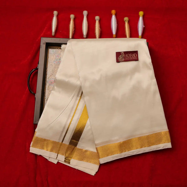 Horad Pure Silk Blend Cream 1.50” Dhoti + Shirt Material