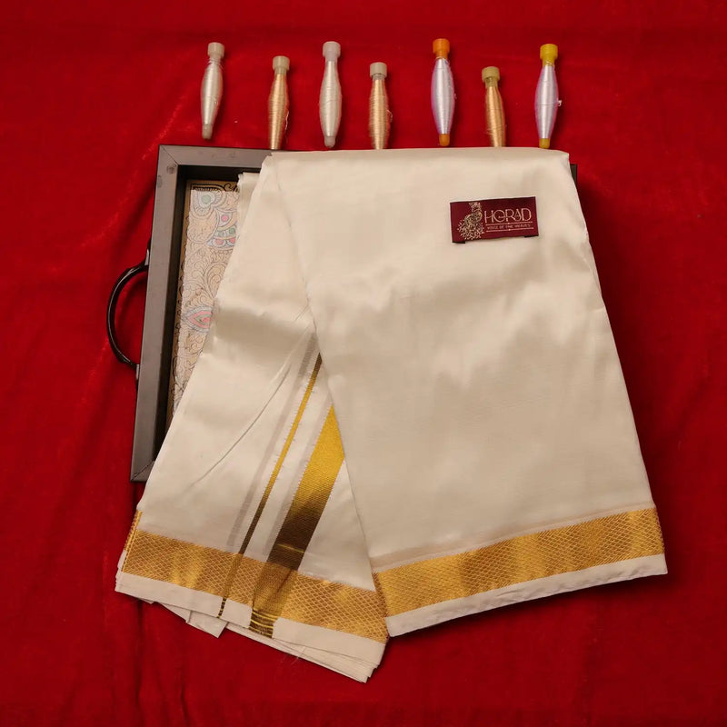Horad Pure Silk Blend Cream 1.50” Dhoti + Shirt Material