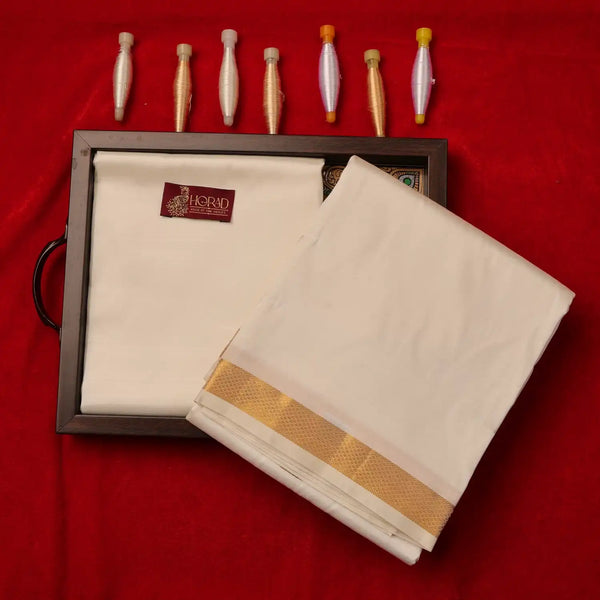 Horad Pure Silk Blend Cream 1.00” Dhoti + Shirt Material