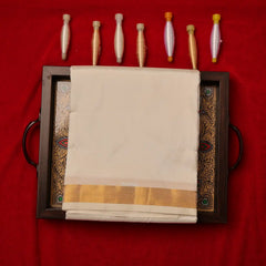 Horad Pure Silk Blend Cream 0.75” Shirt Material + Dhoti + Angavastram (9X5)