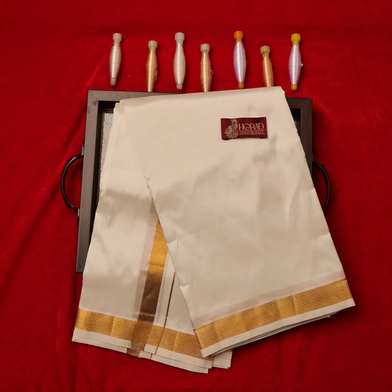 Horad Pure Silk Blend Cream 1.00” Dhoti + Shirt Material