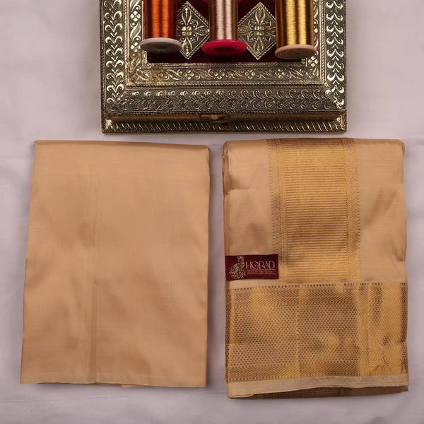 Horad Pure Silk Blend Gold Elephant Border Shirt Material + Dhoti ( 2 in 1 )