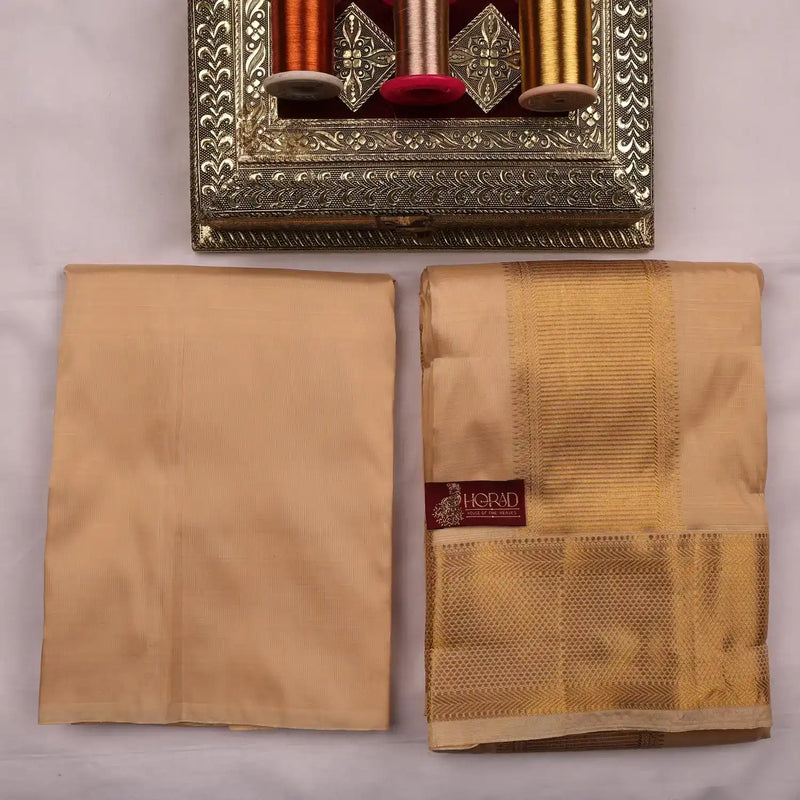 Horad Pure Silk Blend Gold Elephant Border Shirt Material + Dhoti ( 2 in 1 )