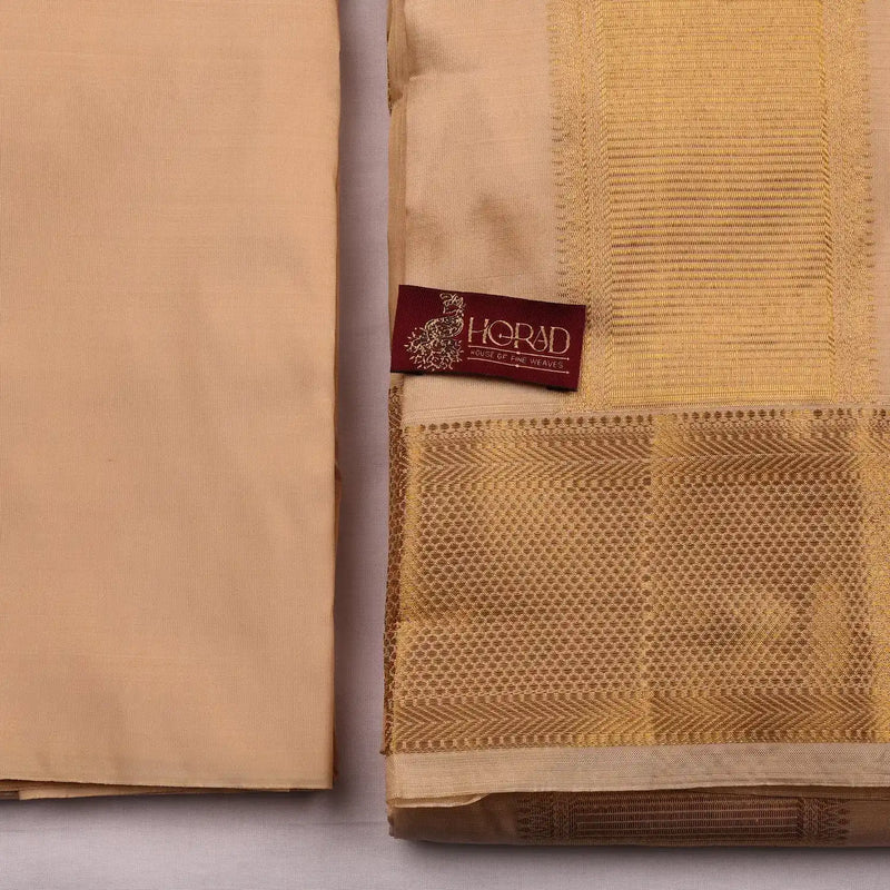 Horad Pure Silk Blend Gold Elephant Border Shirt Material + Dhoti ( 2 in 1 )