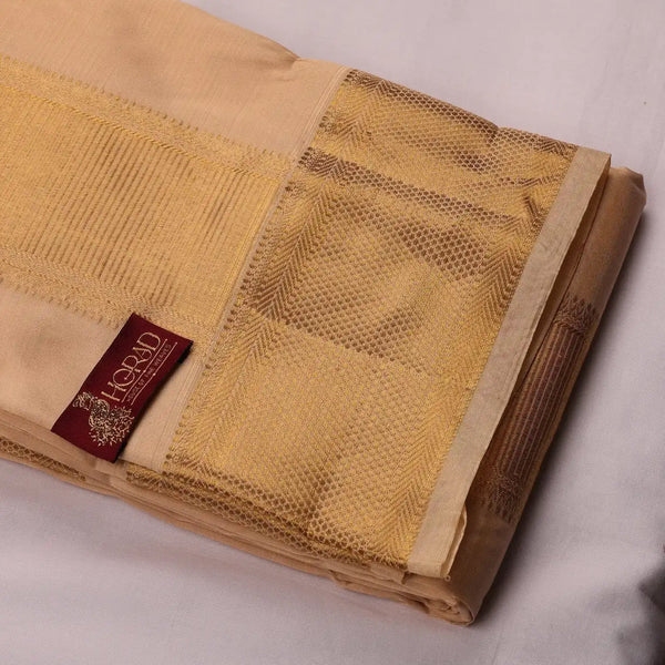 Horad Pure Silk Blend Gold Elephant Border Shirt Material + Dhoti ( 2 in 1 )