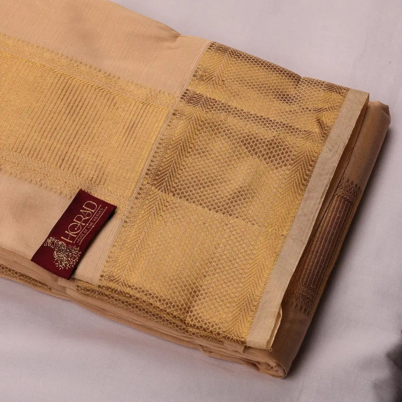 Horad Pure Silk Blend Gold Elephant Border Shirt Material + Dhoti ( 2 in 1 )