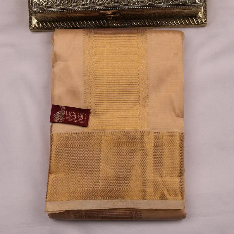 Horad Pure Silk Blend Gold Elephant Border Shirt Material + Dhoti ( 2 in 1 )