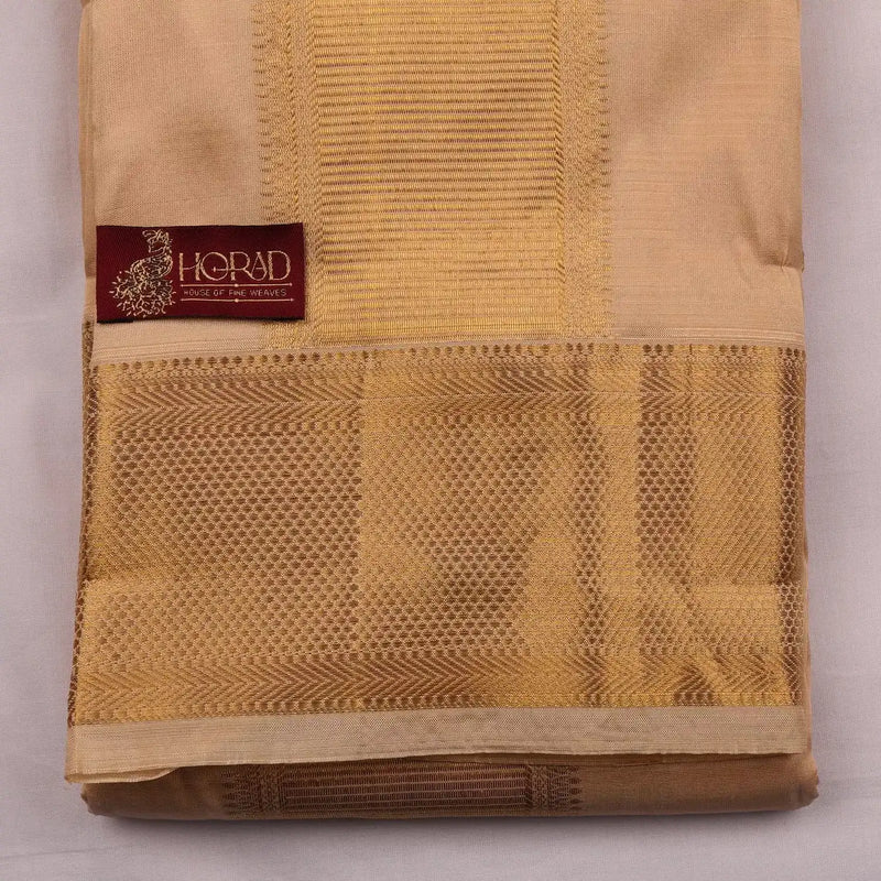 Horad Pure Silk Blend Gold Elephant Border Shirt Material + Dhoti ( 2 in 1 )