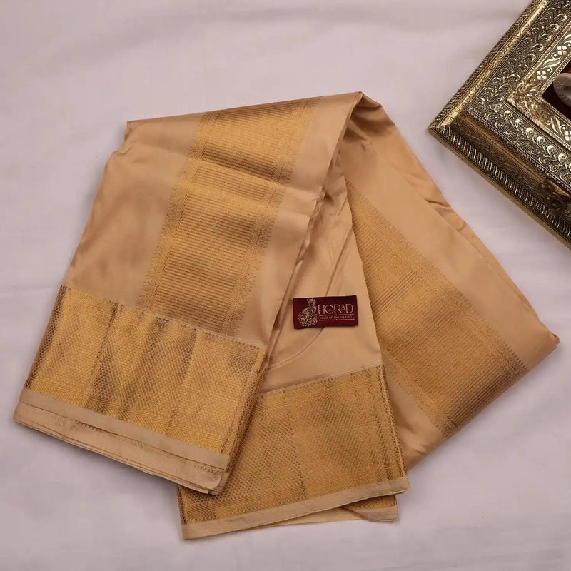 Horad Pure Silk Blend Gold Elephant Border Shirt Material + Dhoti ( 2 in 1 )