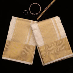 Horad Premium Art Silk Cream Emboss Shirt Material+Dhoti ( 2 in 1)