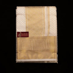 Horad Premium Art Silk Cream Emboss Shirt Material+Dhoti ( 2 in 1)