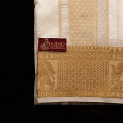 Horad Premium Art Silk Cream Emboss Shirt Material + Dhoti + Angavastram