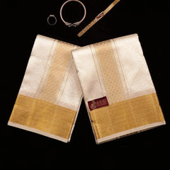 Horad Premium Art Silk Cream Emboss Shirt Material+Dhoti ( 2 in 1)