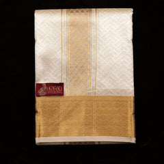 Horad Premium Art Silk Cream Emboss Shirt Material+Dhoti ( 2 in 1)