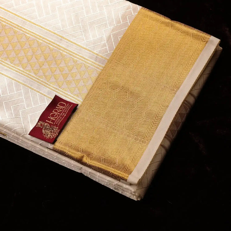 Horad Premium Art Silk Cream Emboss Shirt Material+Dhoti ( 2 in 1)