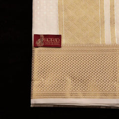 Horad Premium Art Silk Cream Emboss 4 Inch Border Shirt Material + Dhoti + Angavastram