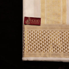 Horad Premium Art Silk Cream Emboss 4 Inch Border Shirt Material + Dhoti + Angavastram