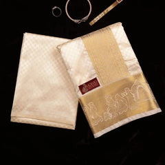 Horad Premium Art Silk Cream Emboss Pallaku Border Shirt Material + Dhoti + Angavastram