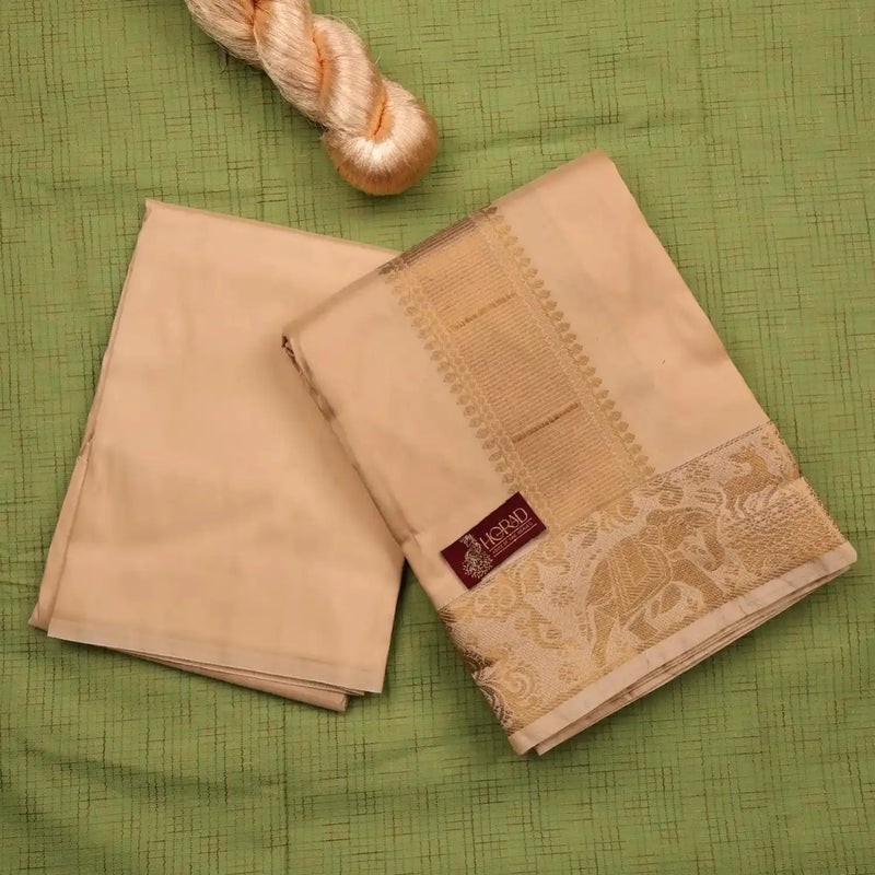 Horad Pure Silk Blend Gold Elephant Shirt Material + Dhoti ( 2 in 1 )