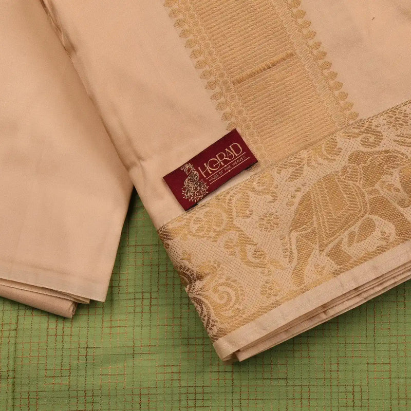 Horad Pure Silk Blend Gold Elephant Shirt Material + Dhoti ( 2 in 1 )
