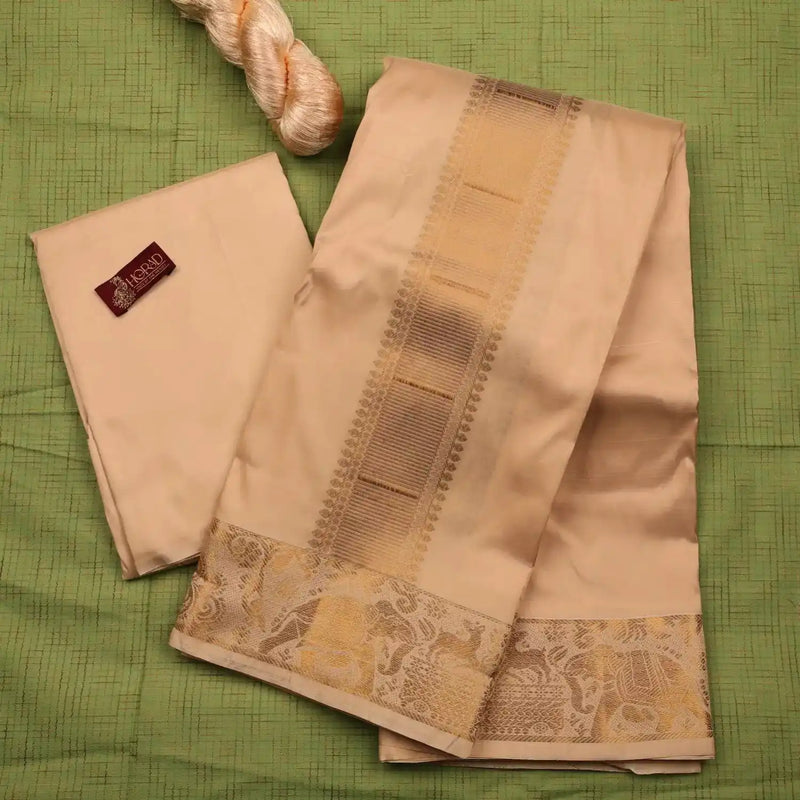 Horad Pure Silk Blend Gold Elephant Shirt Material + Dhoti ( 2 in 1 )