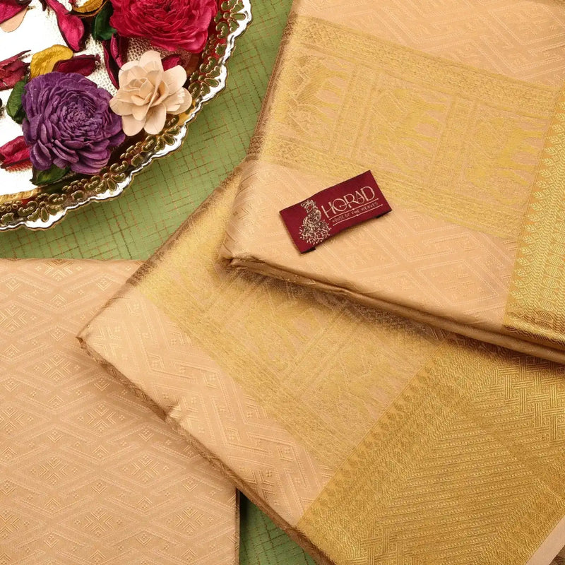 Horad Premium Art Silk Gold Emboss Shirt Material + Dhoti + Angavastram