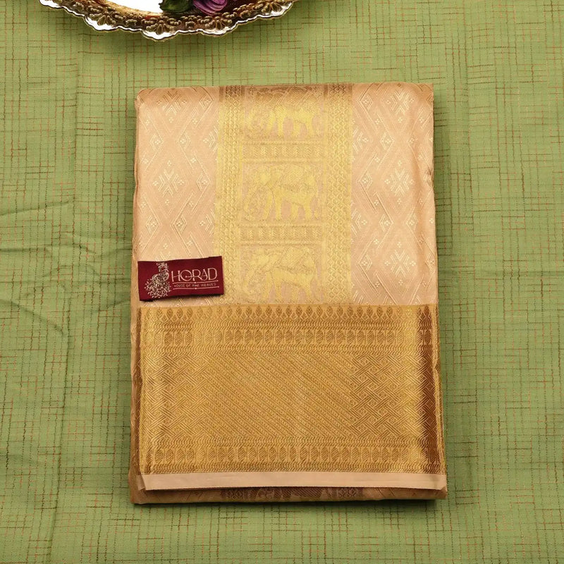 Horad Premium Art Silk Gold Emboss Shirt Material + Dhoti + Angavastram