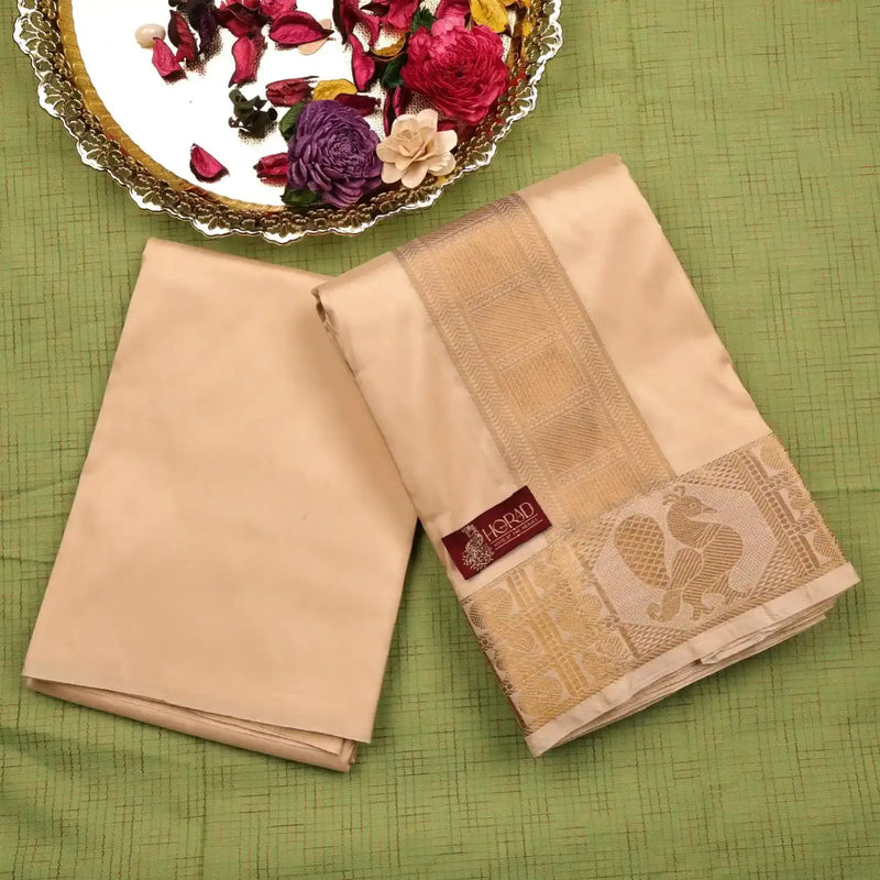 Horad Pure Silk Blend Gold Peacock Shirt Material + Dhoti (2 in 1)