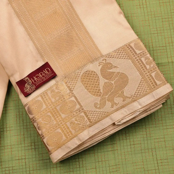 Horad Pure Silk Blend Gold Peacock Shirt Material + Dhoti ( 2 in 1 )