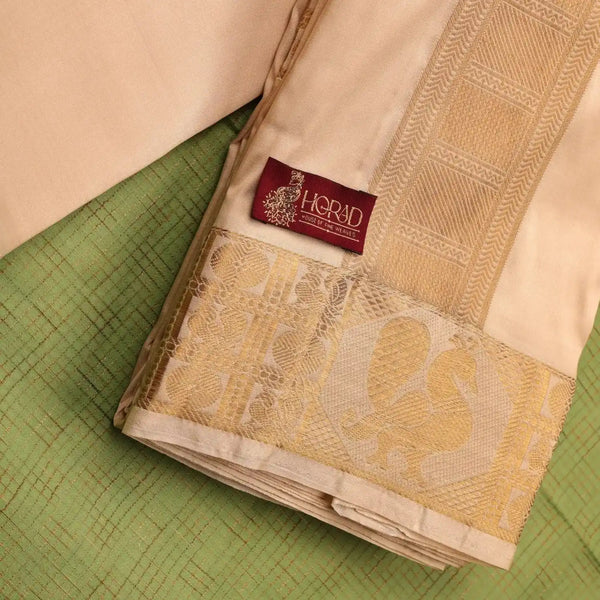 Horad Pure Silk Blend Gold Peacock Shirt Material + Dhoti ( 2 in 1 )