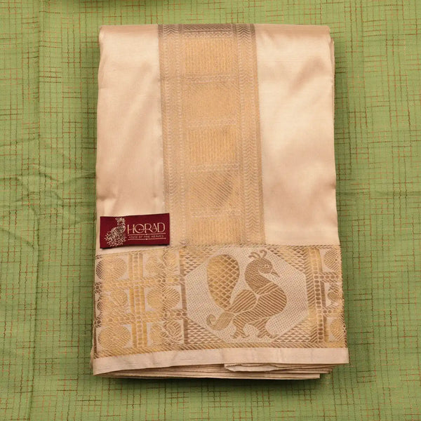 Horad Pure Silk Blend Gold Peacock Shirt Material + Dhoti ( 2 in 1 )