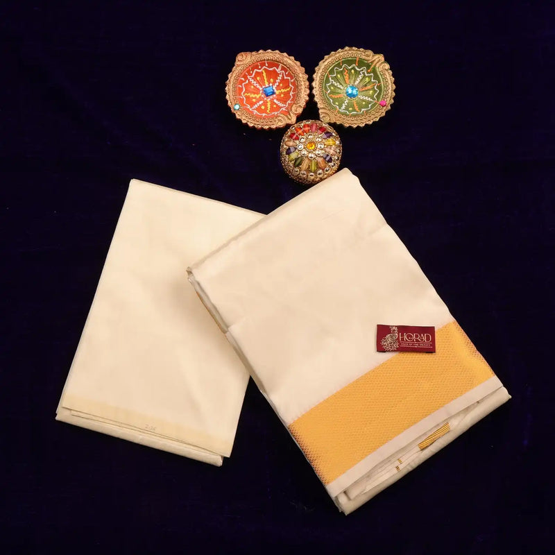 Horad Premium Art Silk Cream 2.75” Dhoti + Shirt Material