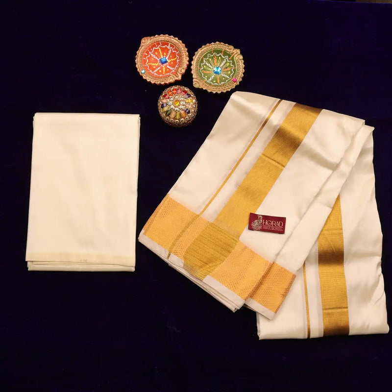 Horad Premium Art Silk Cream 2.75” Dhoti + Shirt Material