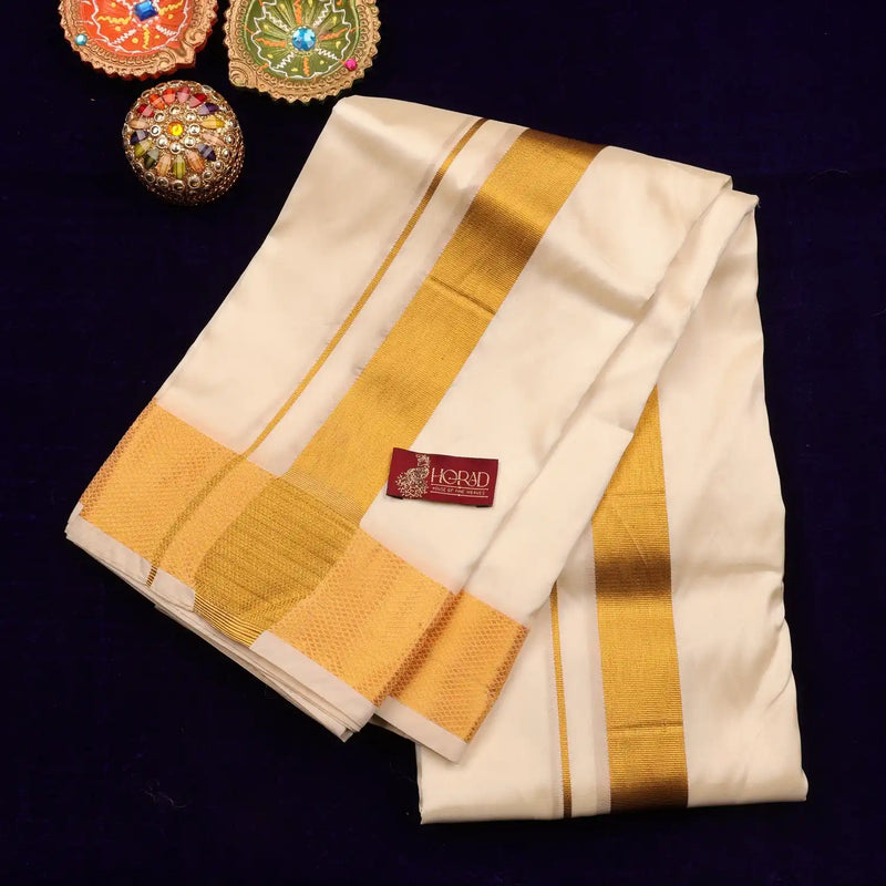 Horad Premium Art Silk Cream 2.75” Dhoti + Shirt Material