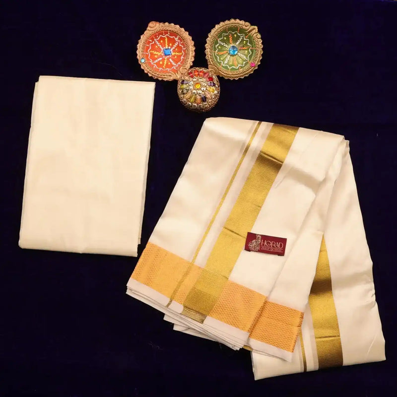 Horad Premium Art Silk Cream 2.50” Dhoti + Shirt Material