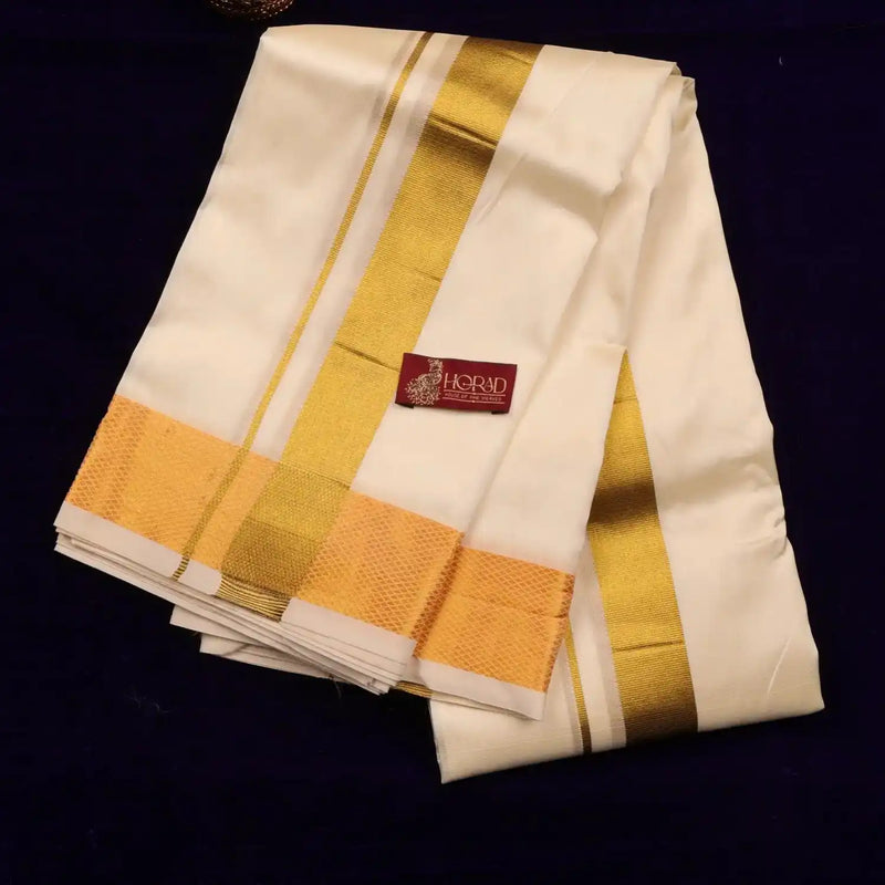 Horad Premium Art Silk Cream 2.50” Dhoti + Shirt Material