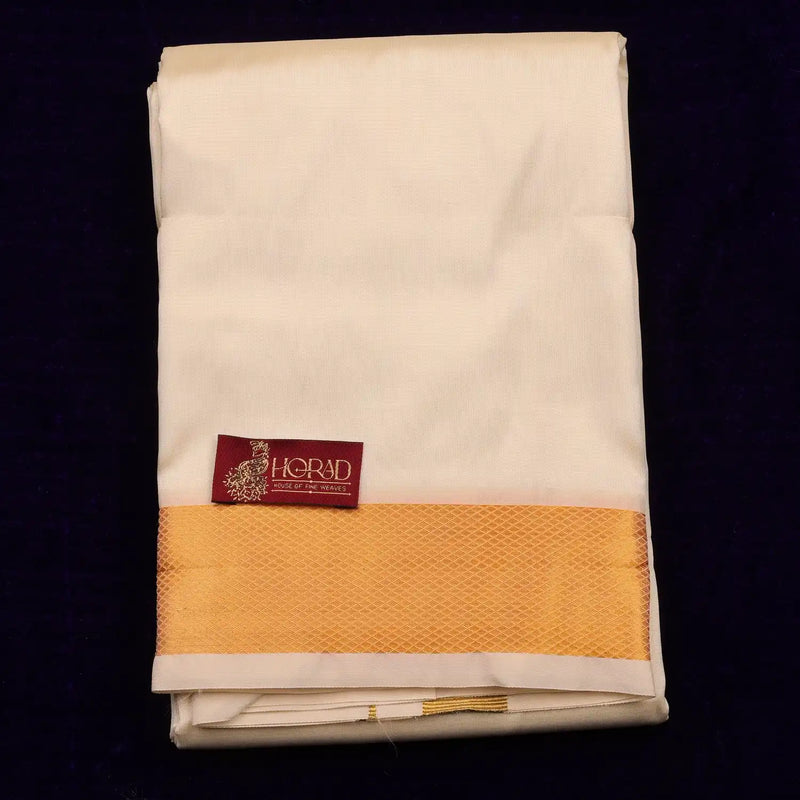 Horad Premium Art Silk Cream 2.50” Dhoti + Shirt Material