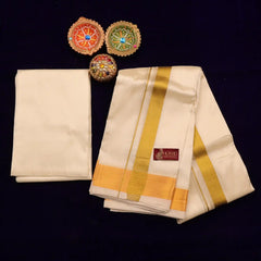 Horad Premium Art Silk Cream 2.25” Dhoti + Shirt Material